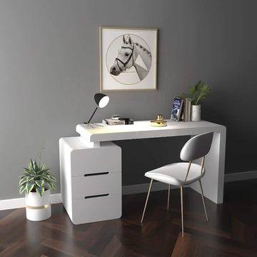 47" White 3-Drawer Writing Desk with Storage Cabinet for Office-Desks,Furniture,Office Furniture